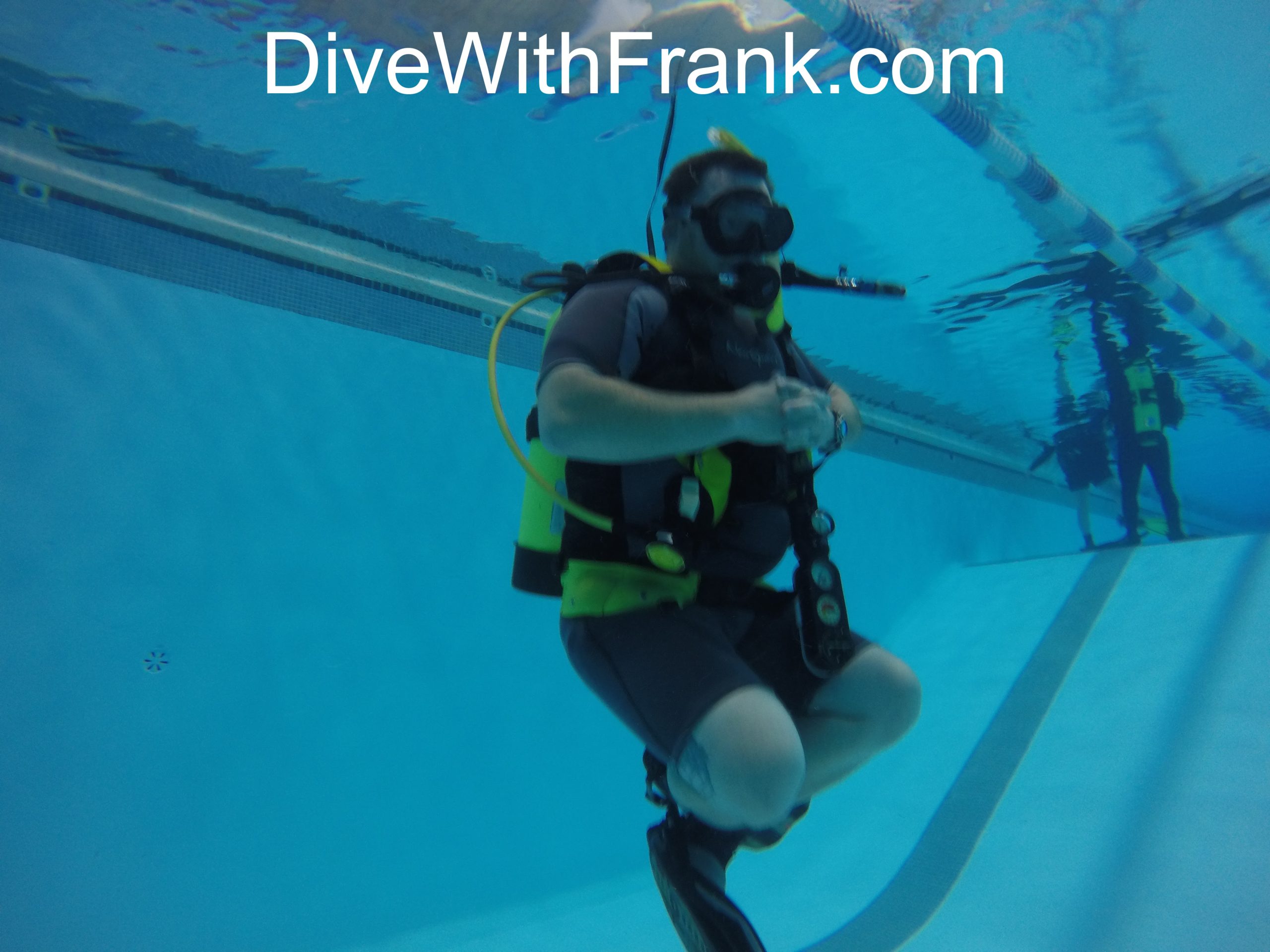 DWF practicing vertical buoyancy control in a swimming pool