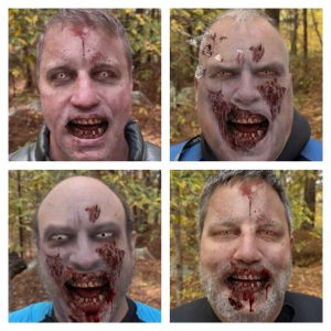 Collage of four zombified diver headshots above a group photo from the Zombie Apocalypse Diver course.