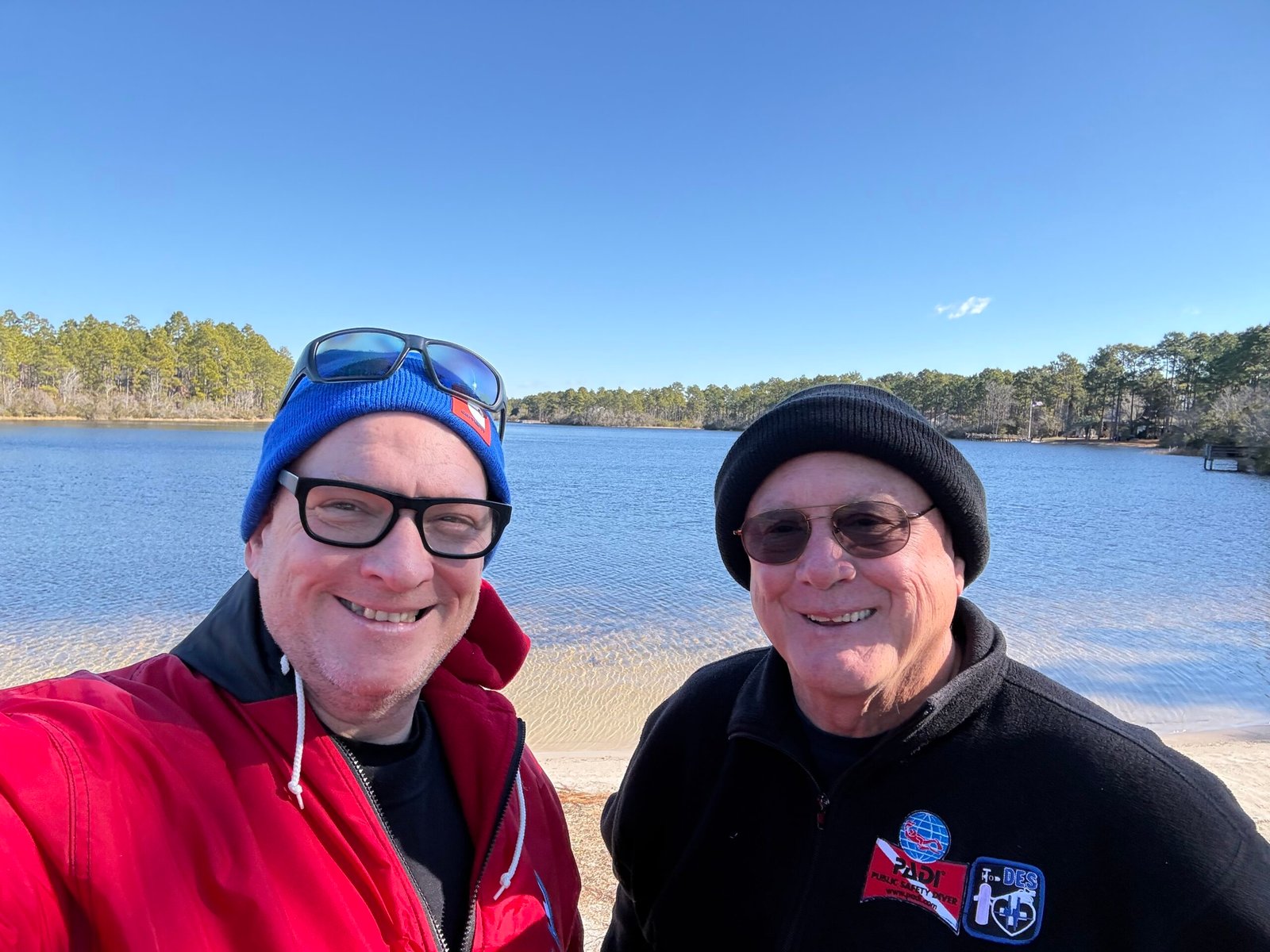Frank and Fletch by the water at Boiling Springs during sidemount training weekend.