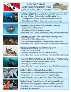Dive With Frank Roatán 2027 Photo Schedule Dive With Frank Roatán 2027 optional underwater photography schedule at CocoView Resort