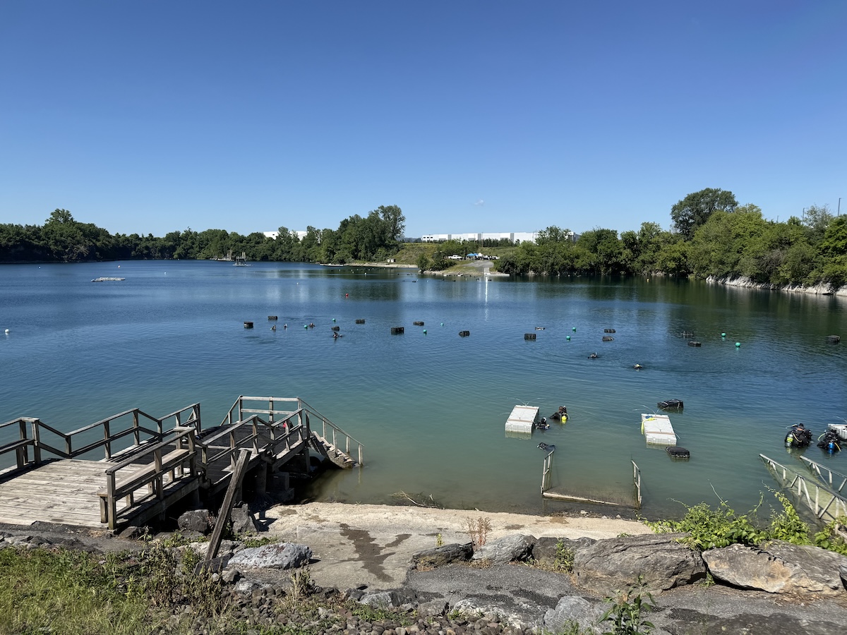 Scenic view of Lake Hydra quarry in Pennsylvania during an Advanced Open Water scuba diving weekend